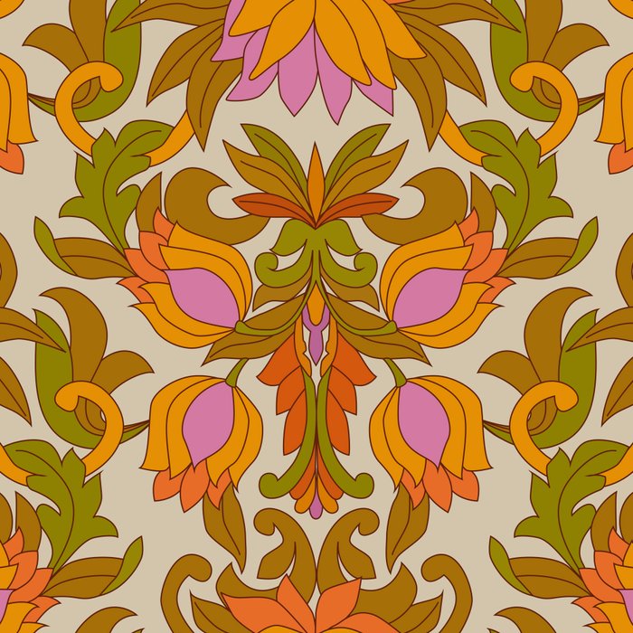 Orange, Pink Flowers and Green Leaves 1960s Retro Vintage Pattern Coffee Mug Gallery Image 2