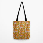 Orange, Pink Flowers and Green Leaves 1960s Retro Vintage Pattern Tote Bag Gallery Image 2