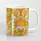 Orange, Pink Flowers and Green Leaves 1960s Retro Vintage Pattern Coffee Mug Gallery Image 1