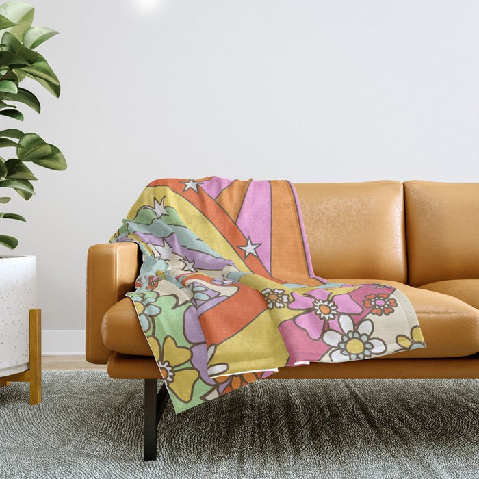 retro hippie boho print  Throw Blanket Gallery Image 1