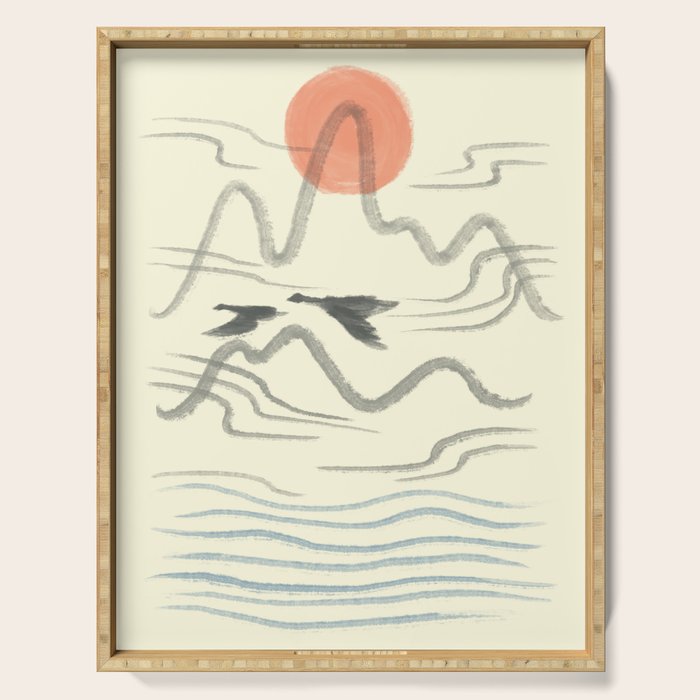 Watercolor 9 Abstraction minimal landscape lover bird Serving Tray Gallery Image 1