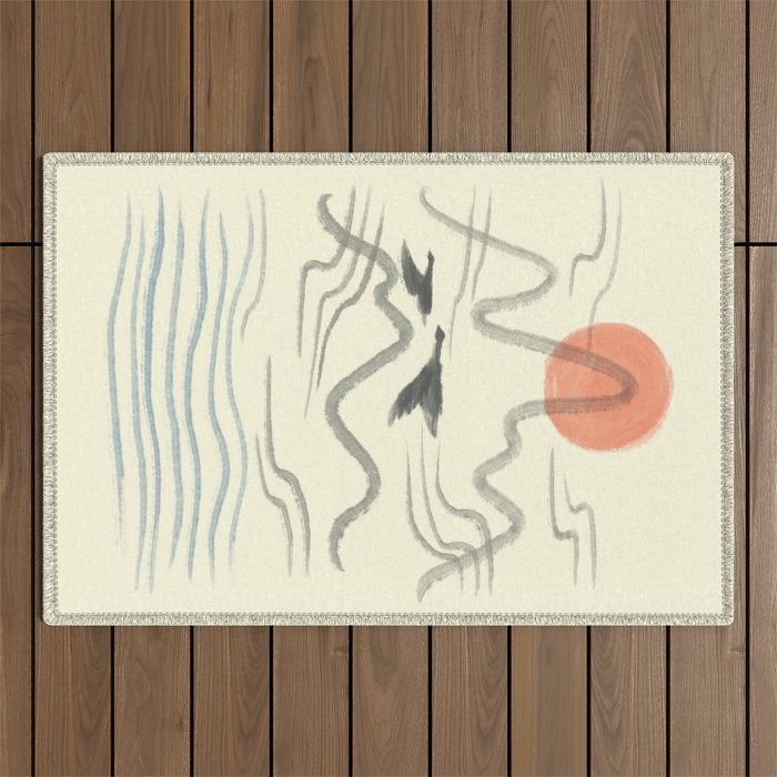 Watercolor 9 Abstraction minimal landscape lover bird Outdoor Rug Gallery Image 1