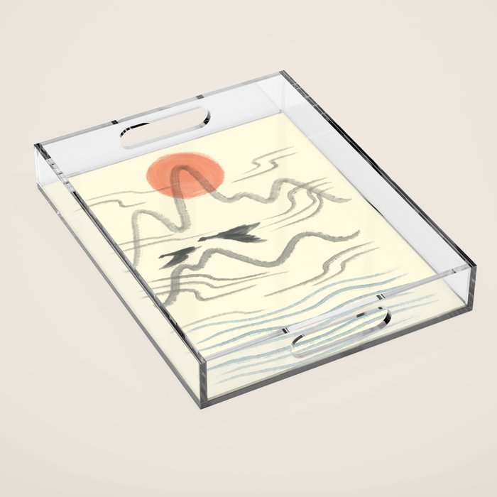 Watercolor 9 Abstraction minimal landscape lover bird Acrylic Tray Gallery Image 1