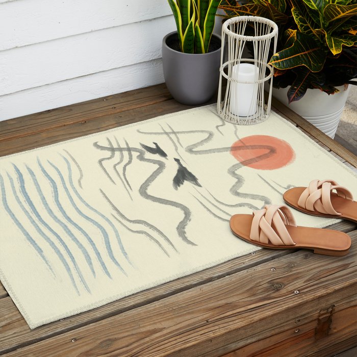 Watercolor 9 Abstraction minimal landscape lover bird Outdoor Rug Gallery Image 2