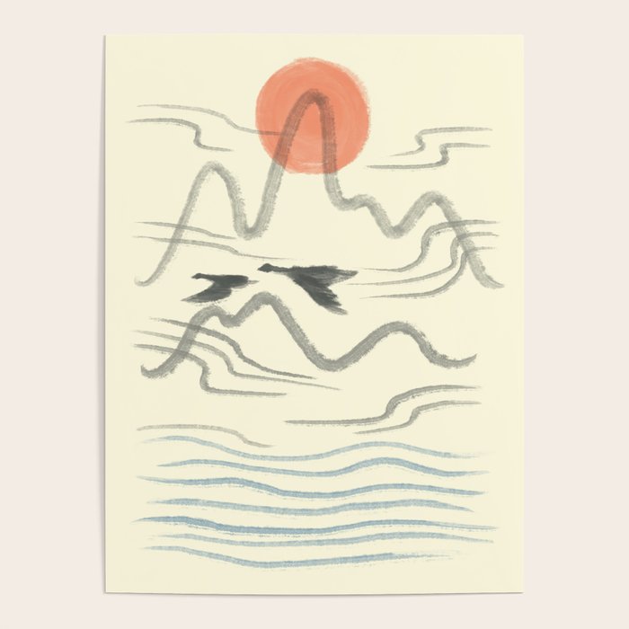 Watercolor 9 Abstraction minimal landscape lover bird Poster Gallery Image 4