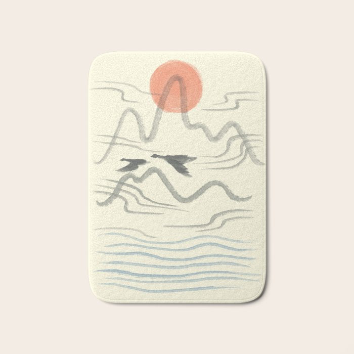 Watercolor 9 Abstraction minimal landscape lover bird Bath Mat Gallery Image 1