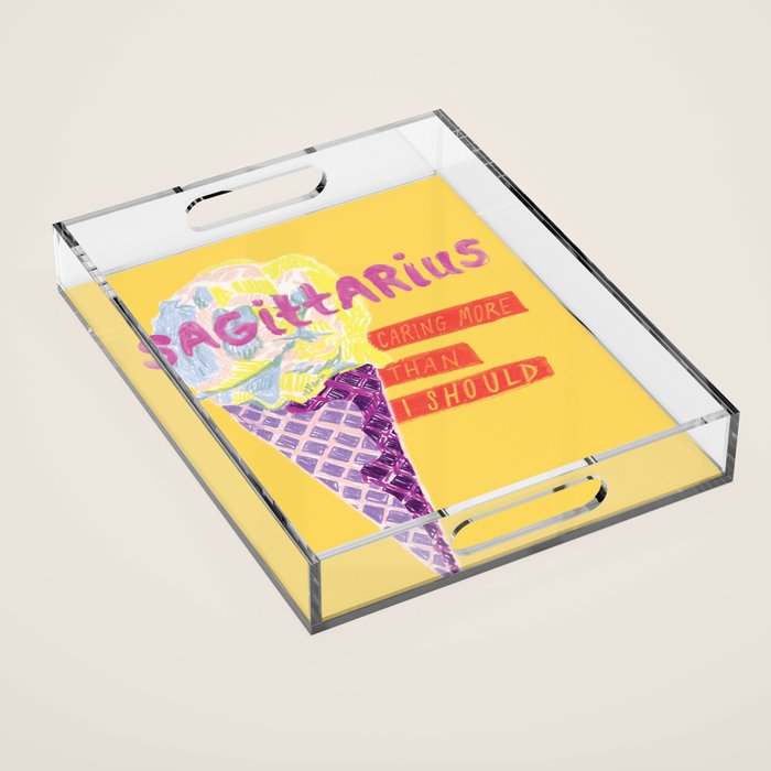 Sagittarius Cares in Sunshine Yellow | Zodiac Series  Acrylic Tray Gallery Image 1