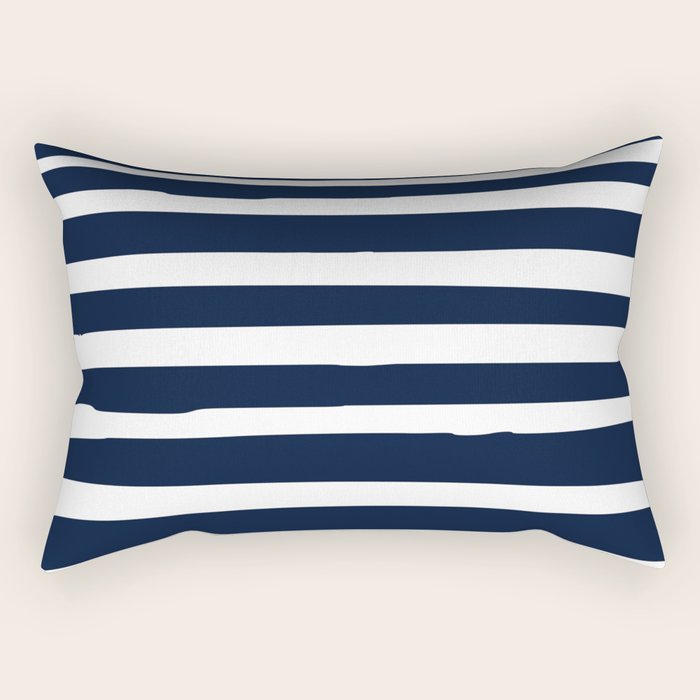 Ocean Stripes, Modern, Abstract, Navy Blue and White Rectangular Pillow Gallery Image 2