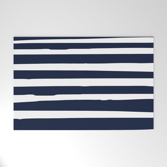 Ocean Stripes, Modern, Abstract, Navy Blue and White Welcome Mat Gallery Image 1
