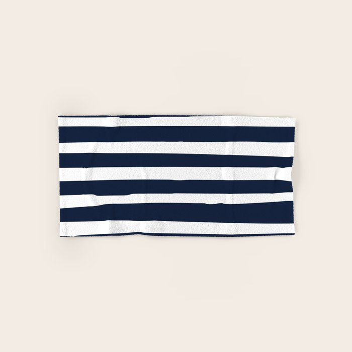 Ocean Stripes, Modern, Abstract, Navy Blue and White Bath Towel Gallery Image 1