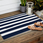 Ocean Stripes, Modern, Abstract, Navy Blue and White Outdoor Rug Gallery Image 2