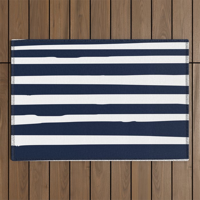 Ocean Stripes, Modern, Abstract, Navy Blue and White Outdoor Rug Gallery Image 1