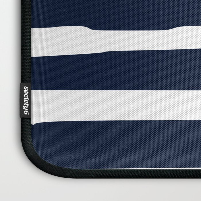 Ocean Stripes, Modern, Abstract, Navy Blue and White Laptop Sleeve Gallery Image 3
