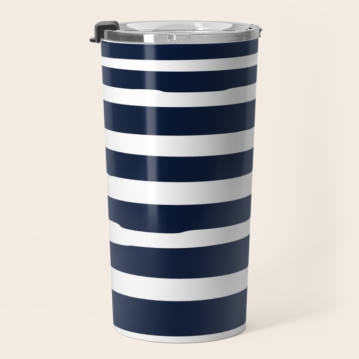 Ocean Stripes, Modern, Abstract, Navy Blue and White Travel Mug Gallery Image 3
