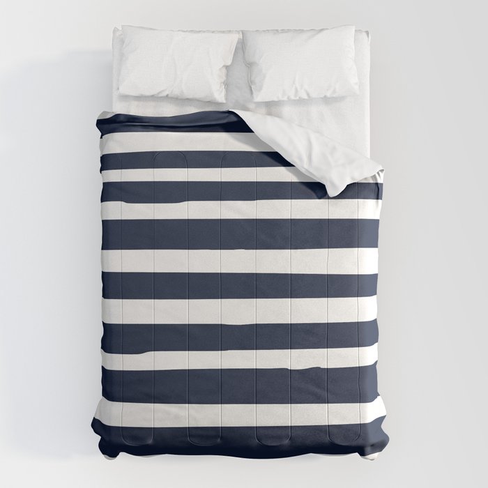 Ocean Stripes, Modern, Abstract, Navy Blue and White Comforter Gallery Image 6