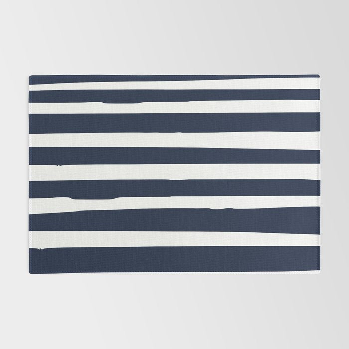 Ocean Stripes, Modern, Abstract, Navy Blue and White Rug Gallery Image 2