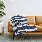 Ocean Stripes, Modern, Abstract, Navy Blue and White Throw Blanket Gallery Image 1