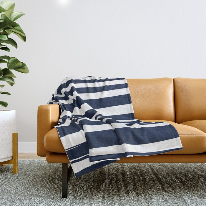 Ocean Stripes, Modern, Abstract, Navy Blue and White Throw Blanket Gallery Image 1