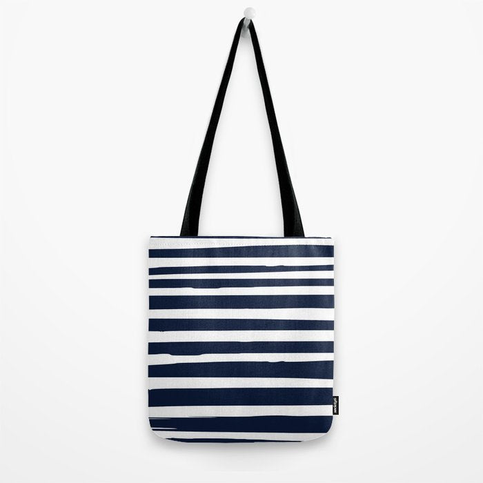 Ocean Stripes, Modern, Abstract, Navy Blue and White Tote Bag Gallery Image 2