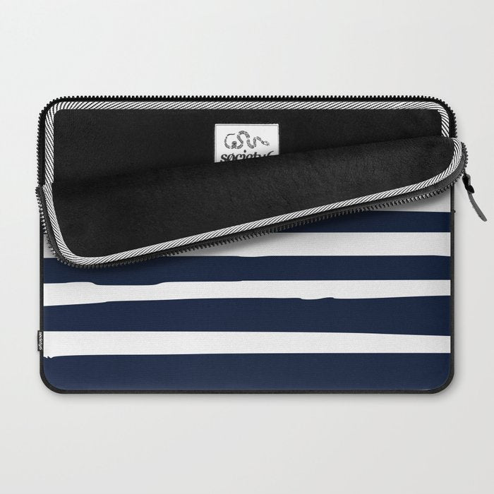 Ocean Stripes, Modern, Abstract, Navy Blue and White Laptop Sleeve Gallery Image 2