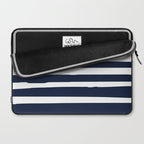 Ocean Stripes, Modern, Abstract, Navy Blue and White Laptop Sleeve Gallery Image 2