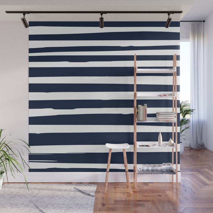 Ocean Stripes, Modern, Abstract, Navy Blue and White Wall Mural Gallery Image 1