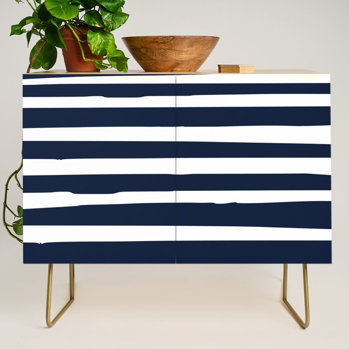 Ocean Stripes, Modern, Abstract, Navy Blue and White Credenza Gallery Image 1