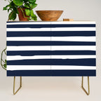 Ocean Stripes, Modern, Abstract, Navy Blue and White Credenza Gallery Image 1