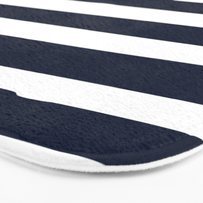 Ocean Stripes, Modern, Abstract, Navy Blue and White Bath Mat Gallery Image 3