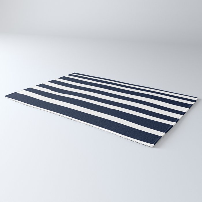 Ocean Stripes, Modern, Abstract, Navy Blue and White Rug Gallery Image 3