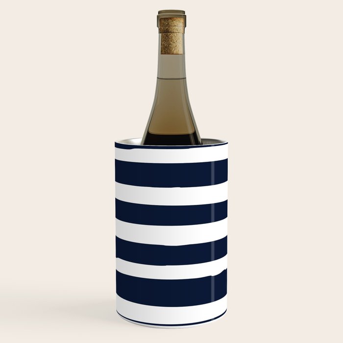 Ocean Stripes, Modern, Abstract, Navy Blue and White Wine Chiller Gallery Image 1