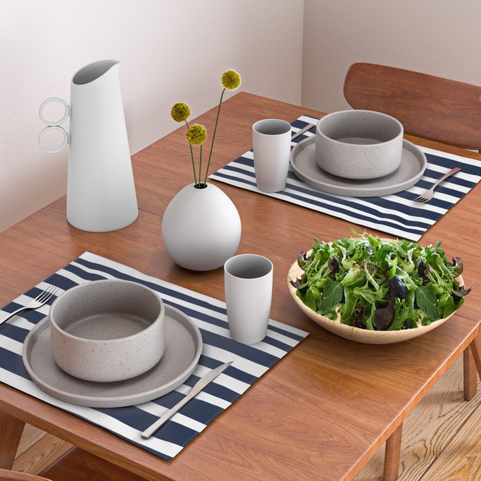 Ocean Stripes, Modern, Abstract, Navy Blue and White Placemat Gallery Image 2