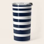 Ocean Stripes, Modern, Abstract, Navy Blue and White Travel Mug Gallery Image 2