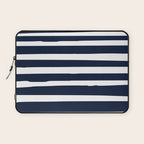 Ocean Stripes, Modern, Abstract, Navy Blue and White Laptop Sleeve Gallery Image 1