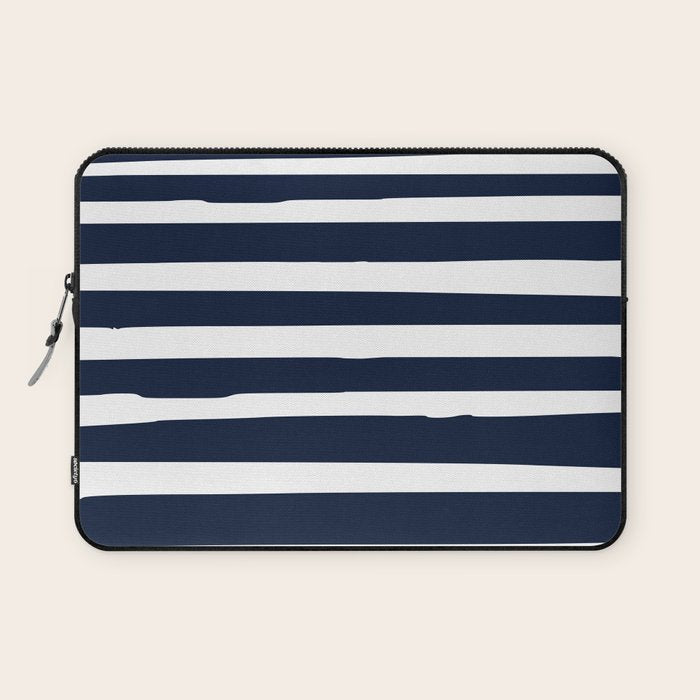 Ocean Stripes, Modern, Abstract, Navy Blue and White Laptop Sleeve Gallery Image 1