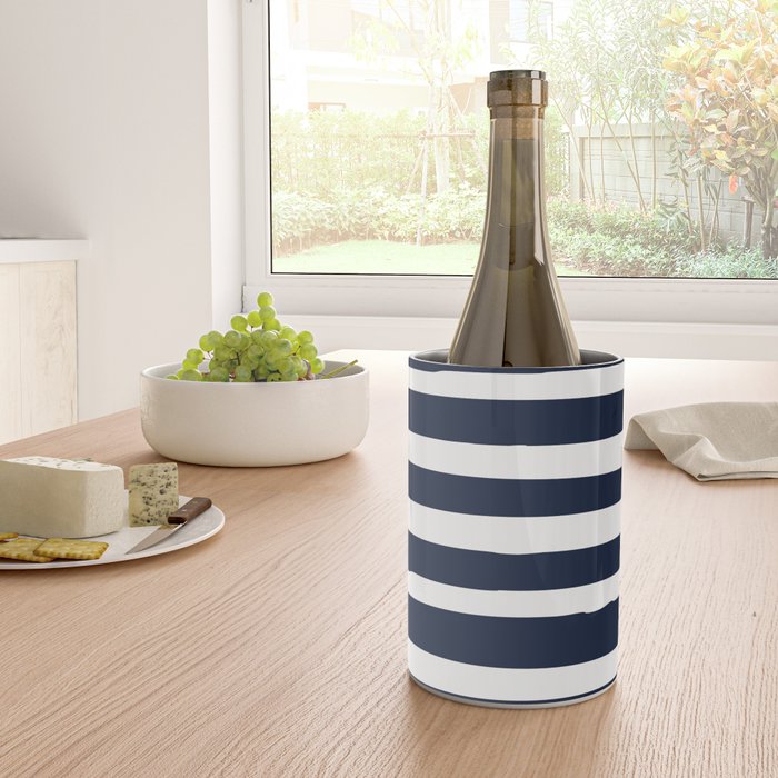 Ocean Stripes, Modern, Abstract, Navy Blue and White Wine Chiller Gallery Image 4