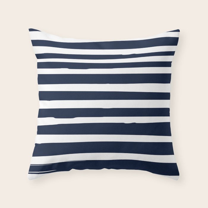 Ocean Stripes, Modern, Abstract, Navy Blue and White Throw Pillow Gallery Image 6