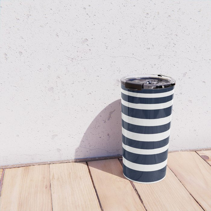Ocean Stripes, Modern, Abstract, Navy Blue and White Travel Mug Gallery Image 4
