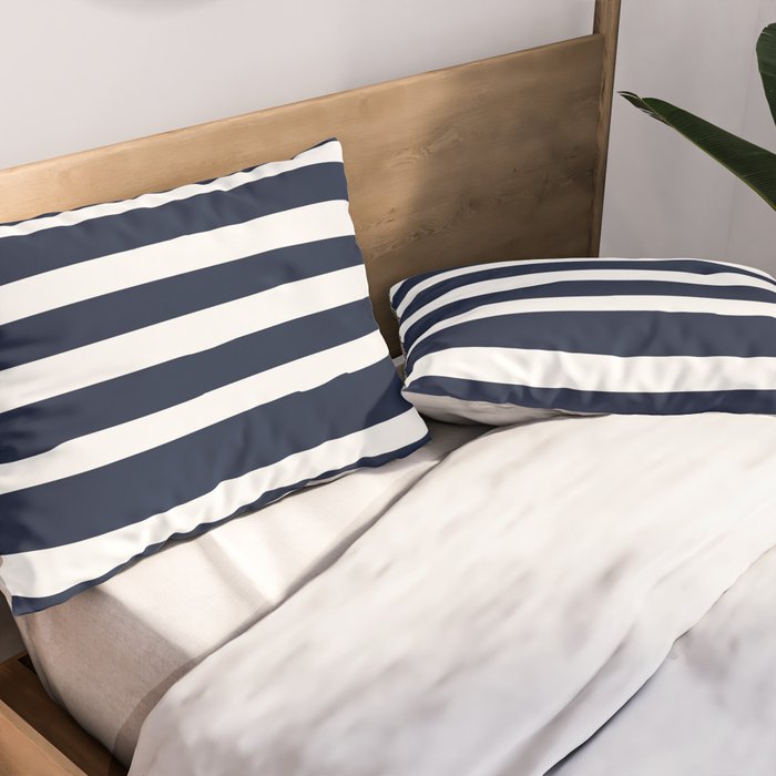 Ocean Stripes, Modern, Abstract, Navy Blue and White Pillow Sham Gallery Image 2