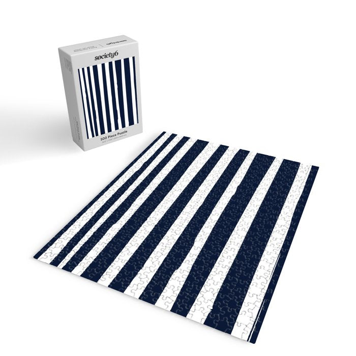 Ocean Stripes, Modern, Abstract, Navy Blue and White Jigsaw Puzzle Gallery Image 2