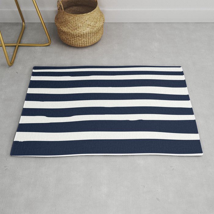 Ocean Stripes, Modern, Abstract, Navy Blue and White Rug Gallery Image 1