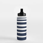 Ocean Stripes, Modern, Abstract, Navy Blue and White Water Bottle Gallery Image 2