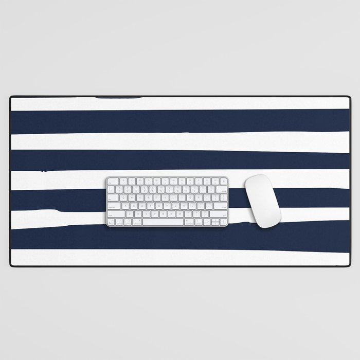 Ocean Stripes, Modern, Abstract, Navy Blue and White Desk Mat Gallery Image 1