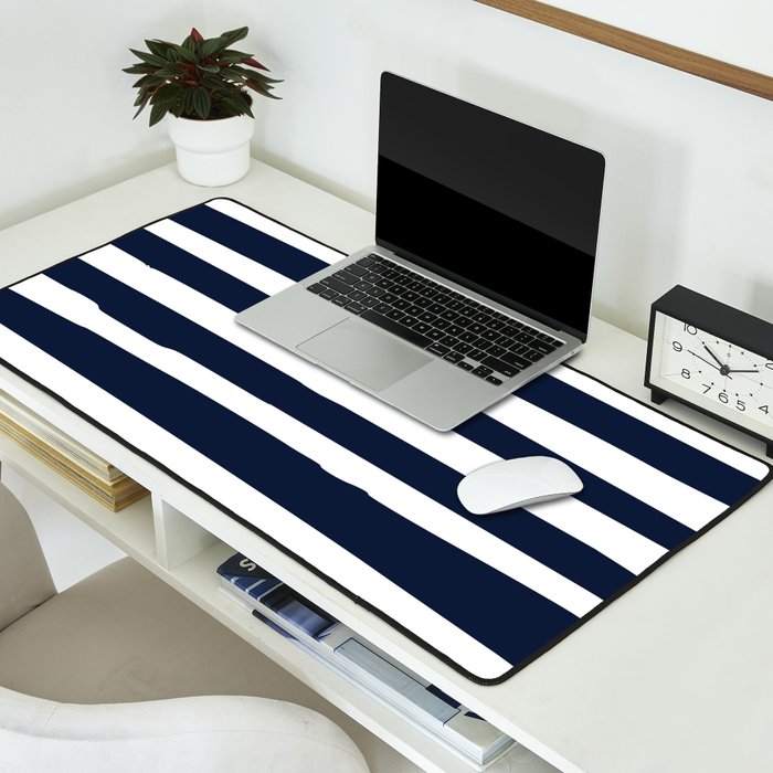 Ocean Stripes, Modern, Abstract, Navy Blue and White Desk Mat Gallery Image 2