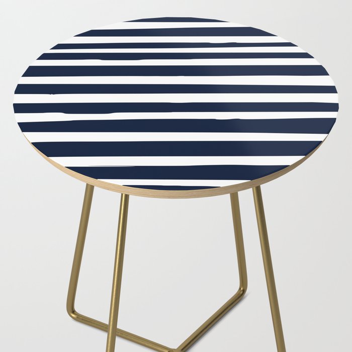 Ocean Stripes, Modern, Abstract, Navy Blue and White Side Table Gallery Image 2