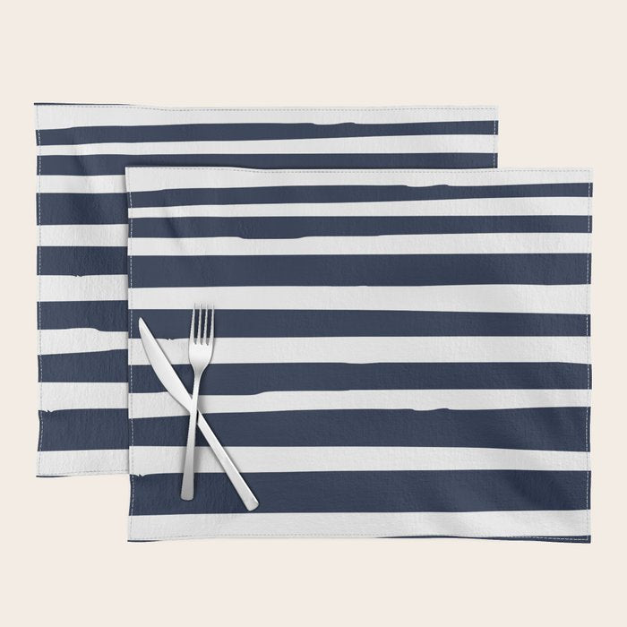 Ocean Stripes, Modern, Abstract, Navy Blue and White Placemat Gallery Image 1