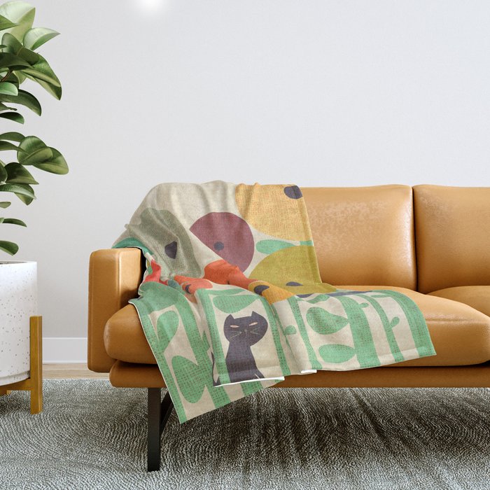 Cat in flower garden Throw Blanket Gallery Image 1
