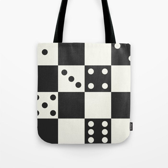 Checkered Dice Pattern (Creamy Milk & Dark Charcoal Color Palette) Tote Bag Gallery Image 1