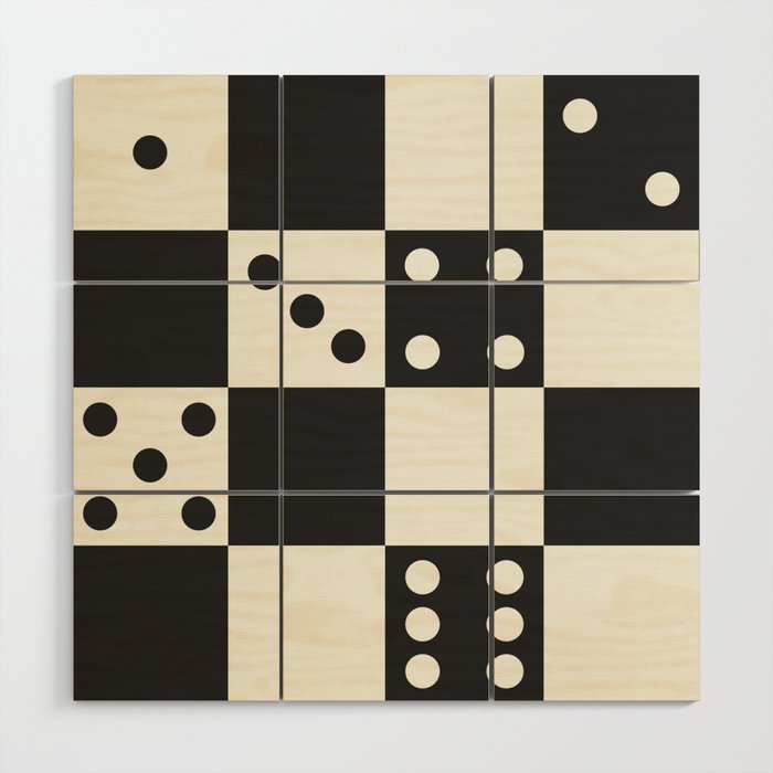 Checkered Dice Pattern (Creamy Milk & Dark Charcoal Color Palette) Wood Wall Art Gallery Image 1