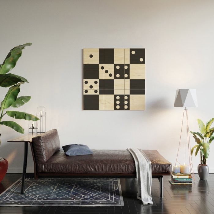 Checkered Dice Pattern (Creamy Milk & Dark Charcoal Color Palette) Wood Wall Art Gallery Image 2